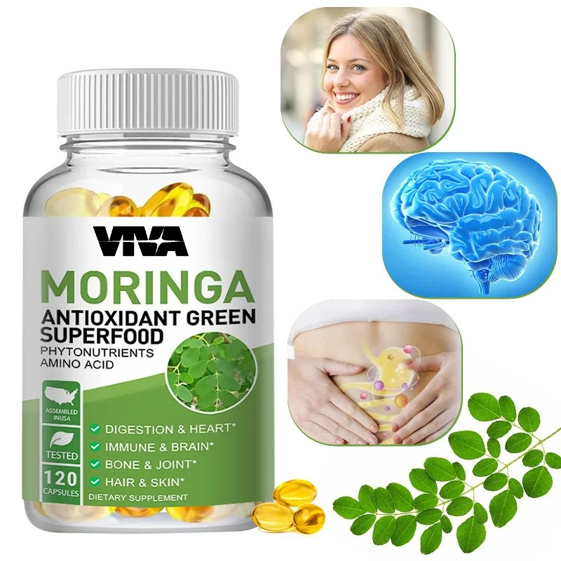 Moringa Leaf Powder - 모링가 1000mg 캡슐, 소화, 심장, 뇌,
