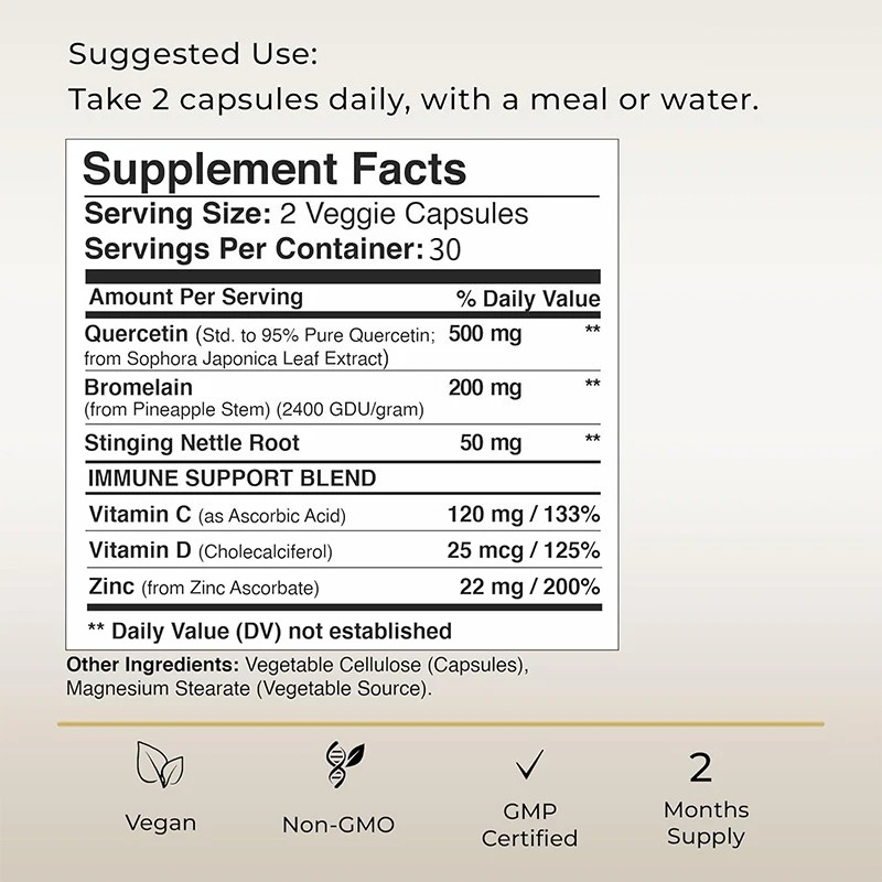 퀘르세틴에는 비타민 C와 아연, 그리고 브로멜라인이 함 - Wellness Quercetin 리뷰 및 가격